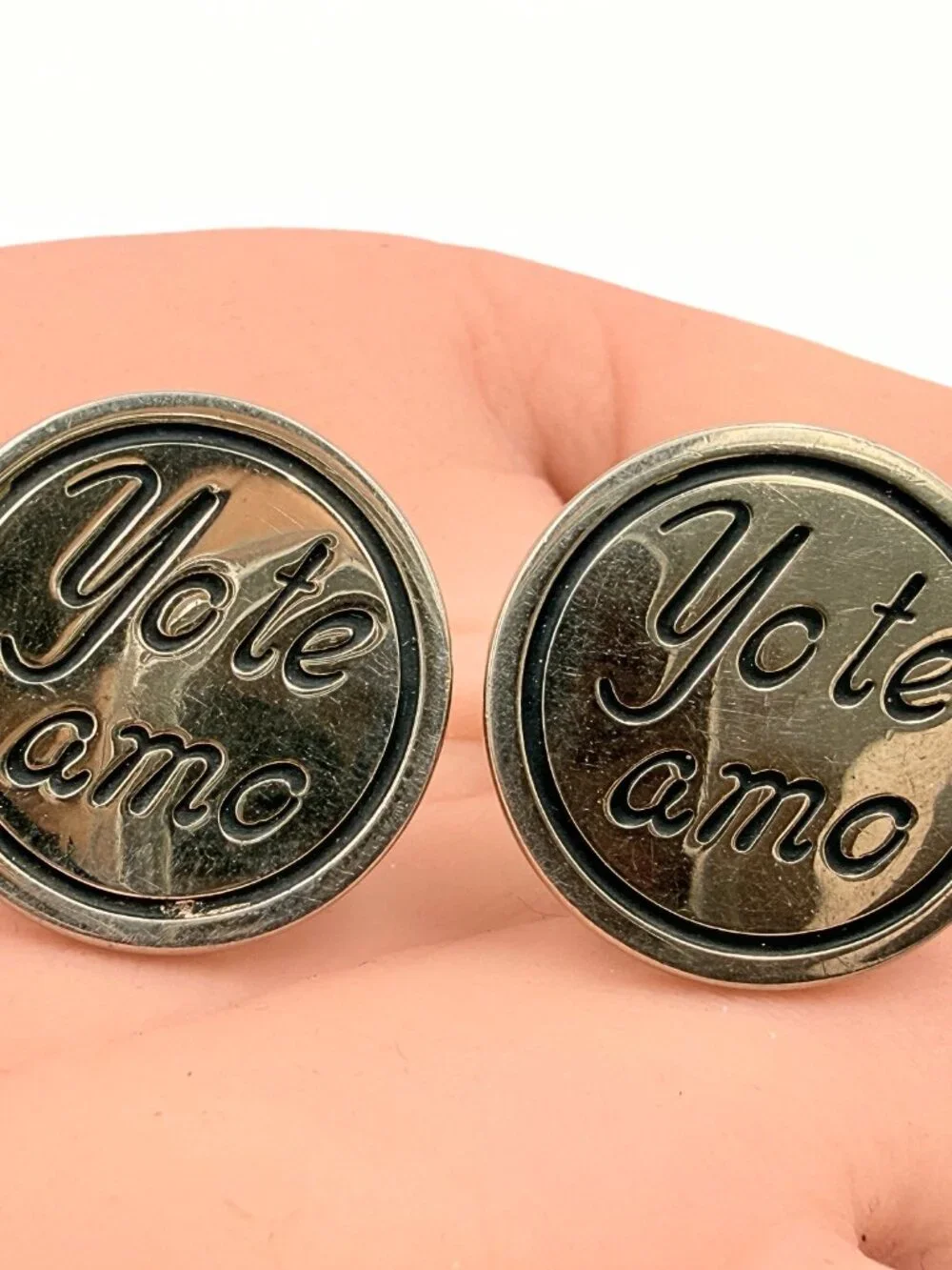 Hickok USA Signed Gold Plated Enamel Yo Te Amo Sentiment Cufflinks